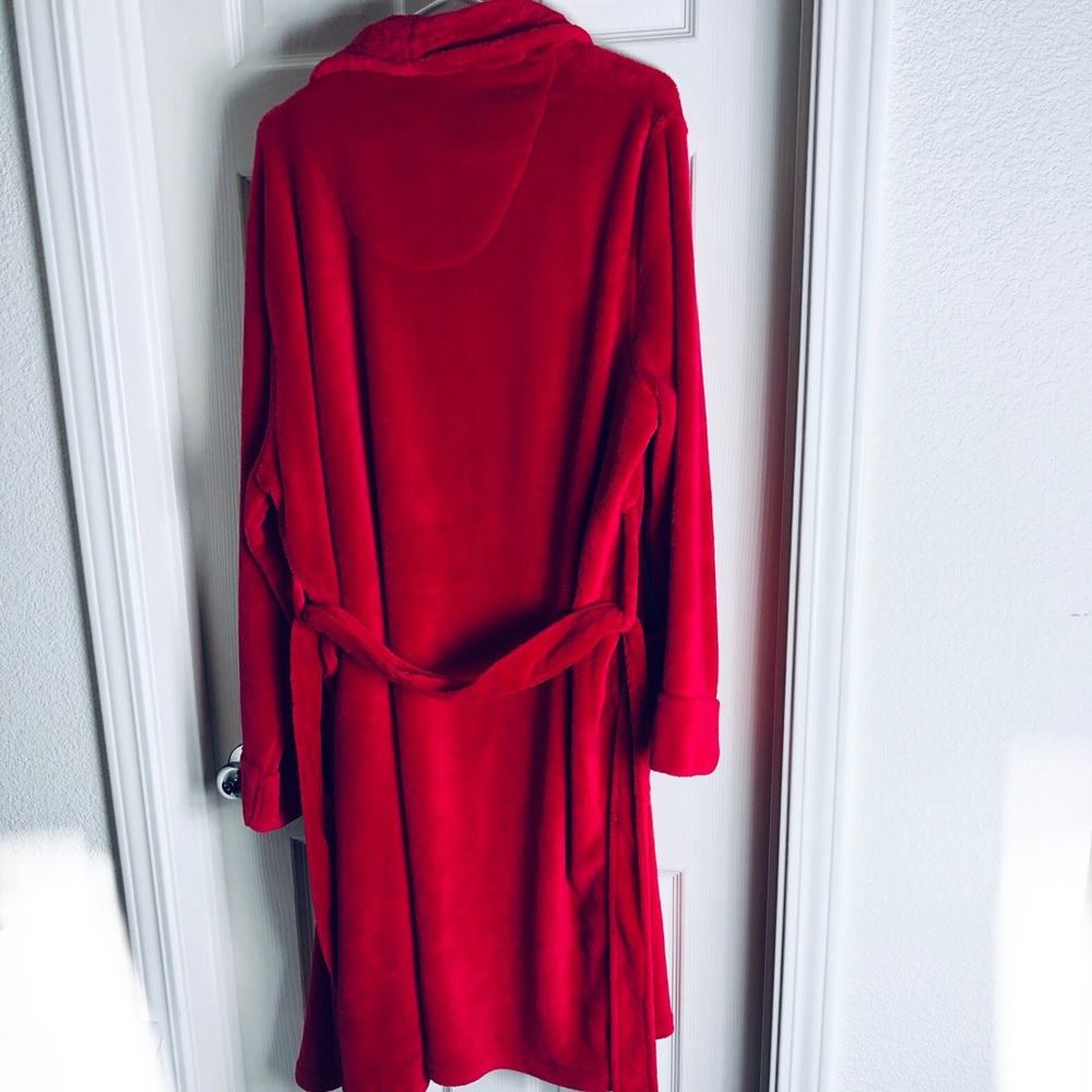 Luxurious Textured Plush Fleece Thick Bathrobe Red - Picture 2 of 8
